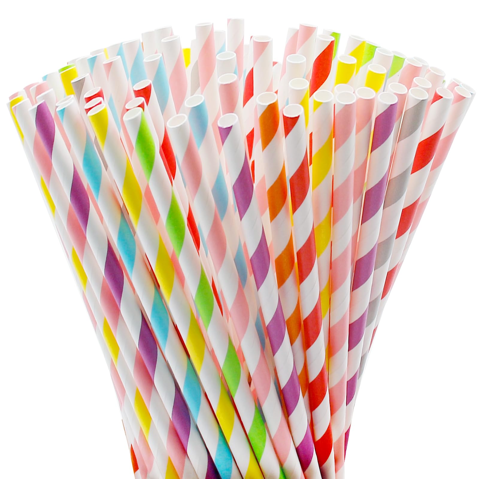 Paper Drinking Straws, 100Pcs Drinking Straw Biodegradable Recyclable, Party Straw for Juice, Cocktail, Birthday, Wedding, Christmas (Colorful Stripes)