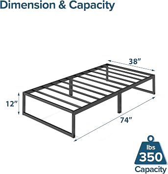 ZINUS Lorelai 12 Inch Metal Platform Bed Frame / Mattress Foundation with Steel Slat Support / No Box Spring Needed / Easy Assembly, Twin, Black
