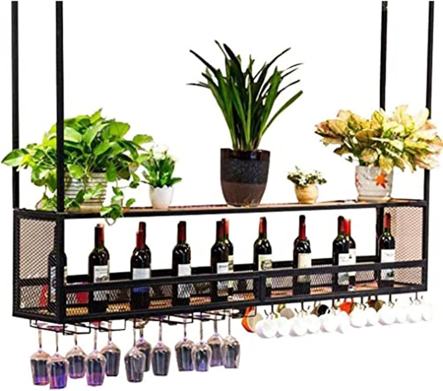 Ceiling Wine Rack Display Stand - Hanging Wine Glass Holder, Metal Ceiling Hanging Flower Stand, Wall-Mounted Floating Rack/Plant Shelf/Shelves For Decor/Shelves(60x30x80cm)