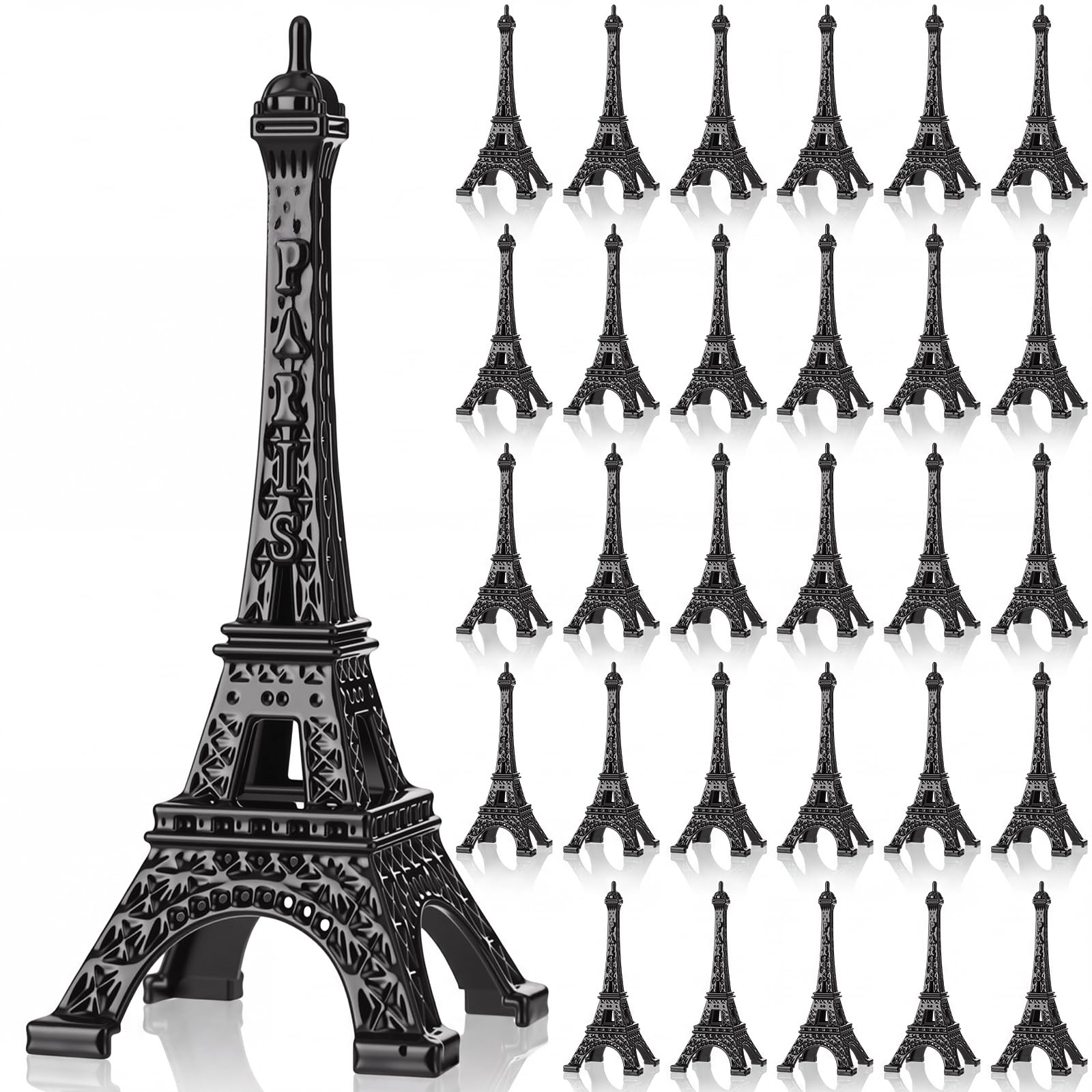 Yerliker 30 Pcs 3" Eiffel Tower Statue Black Metal Eiffel Tower Model Figurine Paris Themed Decor for Souvenir Photo Prop Cake Topper Table Party Home Decor Gift Christmas Ornaments