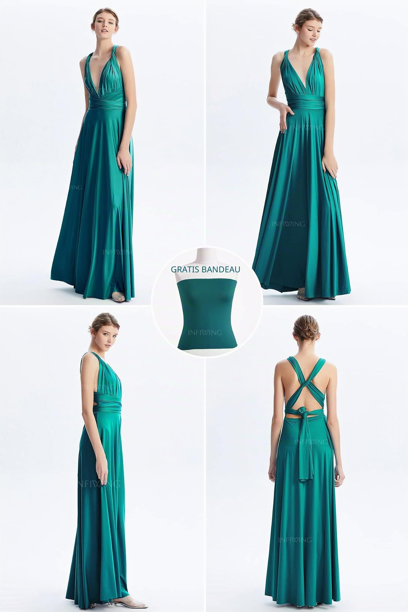 Infinity Kleid mit Bandeau Brautjungfernkleider, Lang Einheitsgröße Wickelkleid Damen, Multiway Kleid Hochzeitsgäste Trauzeugin Kleid