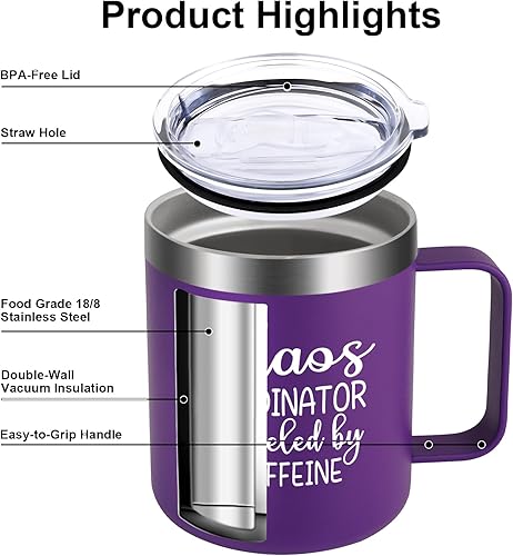 Miniatura 2 de Qtencas Jefe Manager Gifts - Taza de café de acero inoxidable con cafeína y coordinador del caos, regalo de cumpleaños, regalos de Navidad para