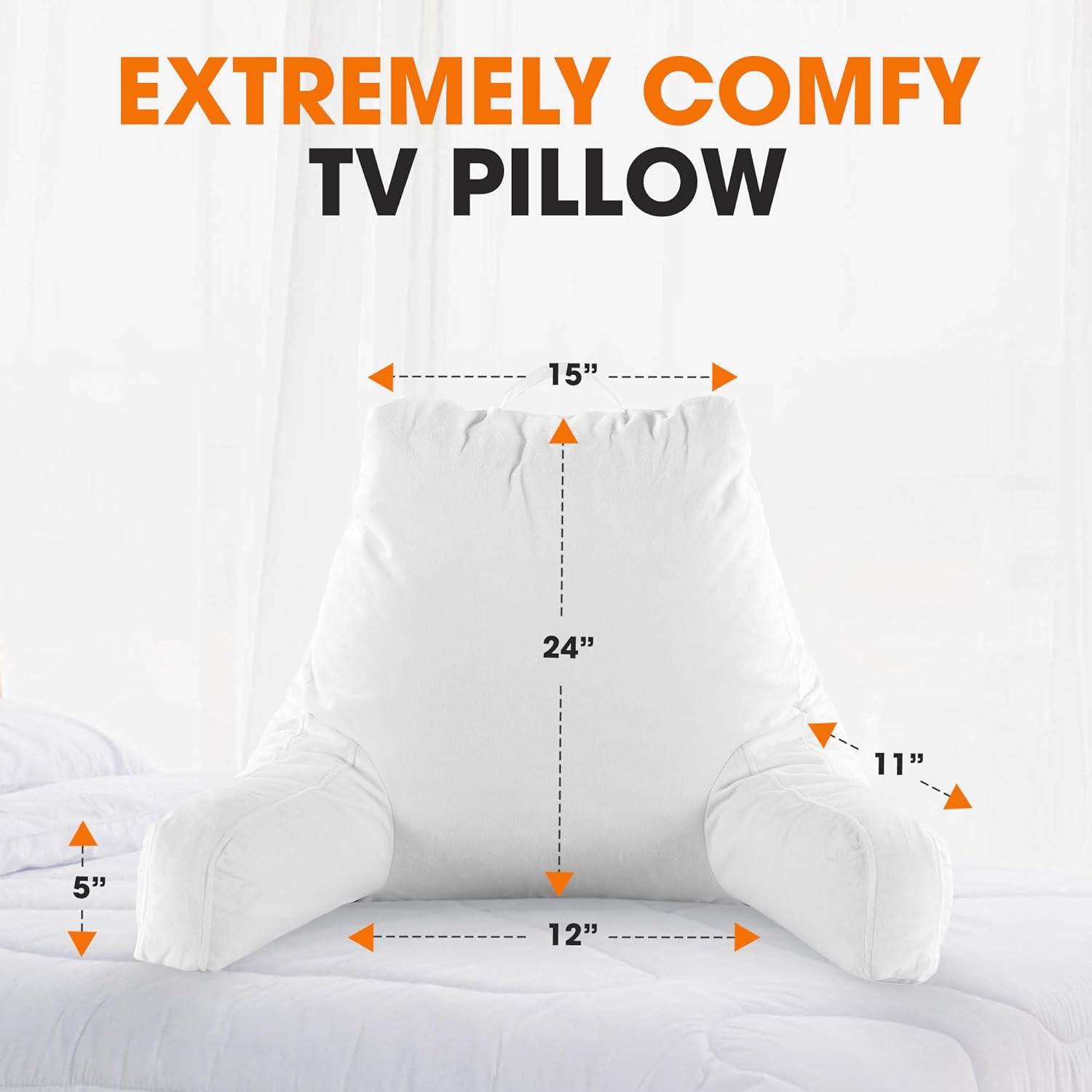 Cheer Collection Reading Pillow with Arms – Portable Bed Pillow for Sitting Up & Support, Foam-Filled Back Rest Pillow for Sitting in Bed & Couch, Machine Washable White (Small)
