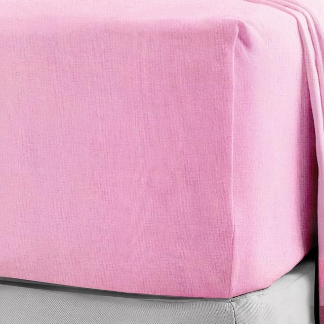 100% Brushed Cotton Soft Flannelette 25CM/10" Fitted Sheets 12 Colours (Super King, Pink)
