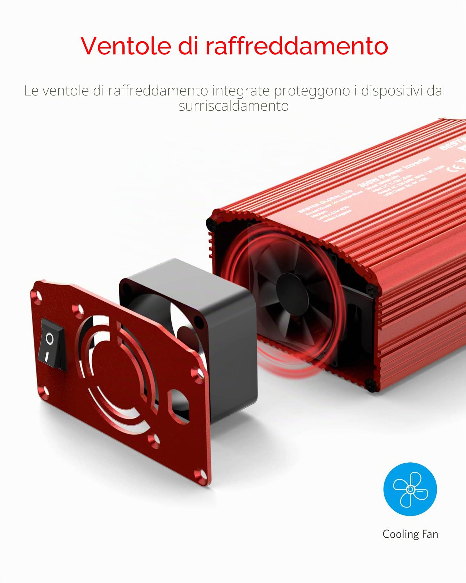 BESTEK 300W Inverter da Auto 12V a 220V con 2 Porte USB 2,4 A, Trasformatore Invertitore di Potenza per Camper Viaggio[Onda Sinusoidale Modificata, Adattatore Accendisigari, Clip per Batteria]