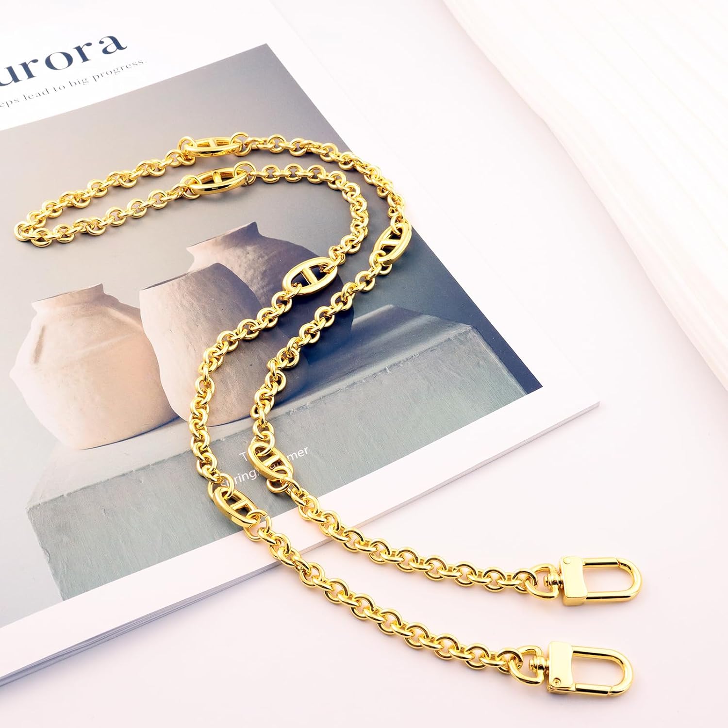 Luxury Solid Brass Chain Strap Replacement for Mini Evelyne, 18K Gold Plated Crossbody Shoulder Strap with Metal Clasps, Elegant Accessory for Designer Nano Bags (Gold 35.4 Inches)