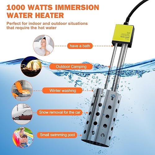Vista 8 de calentador eléctrico por inmersión de 1,000 W, con certificación UL, calentador de agua para cubeta, con protector de acero inoxidable 304