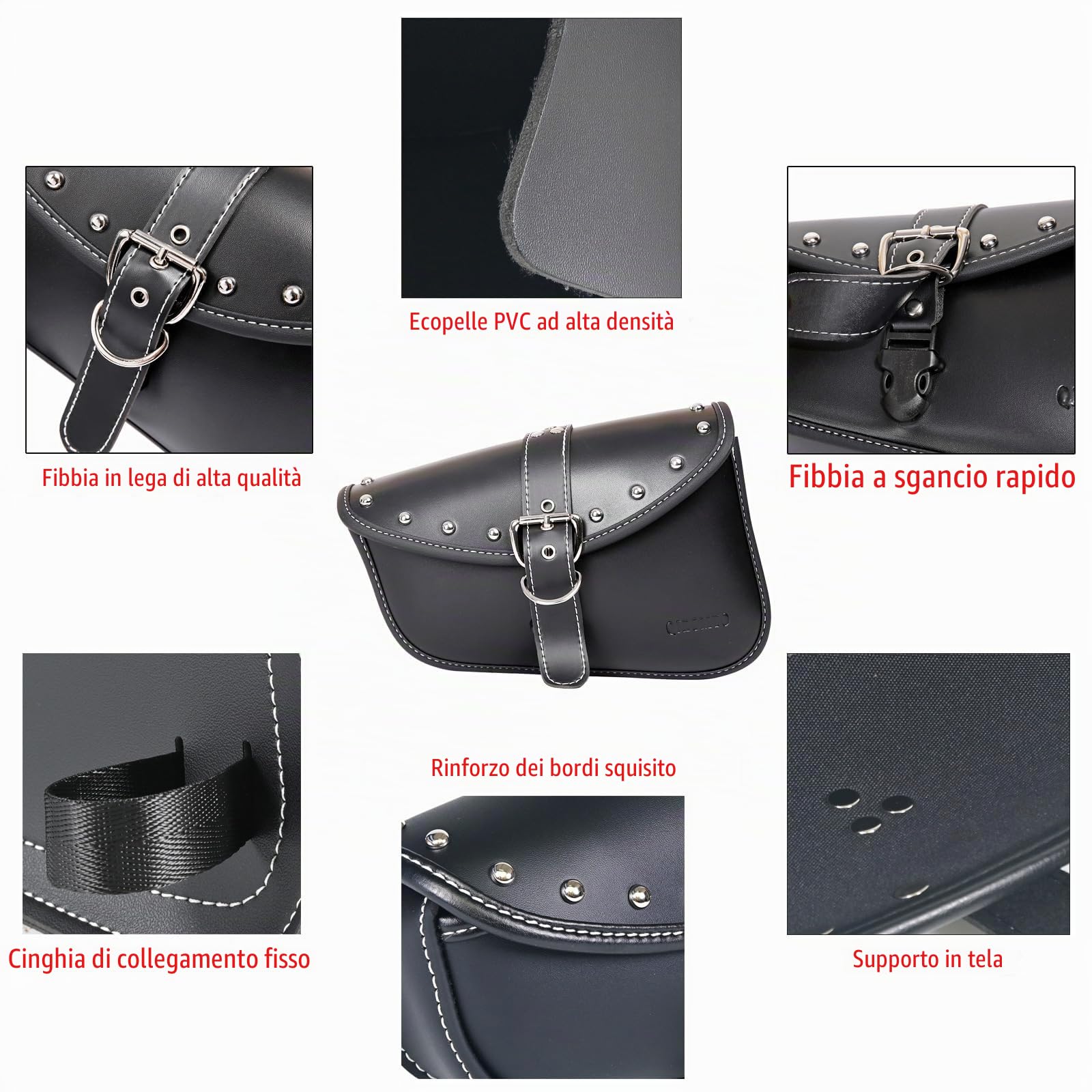 Borse da sella per moto laterali - Borse laterali Softail in pelle PVC per Harley Sportster impermeabile, borsa portautensili laterale, universale per moto (lato sinistro)
