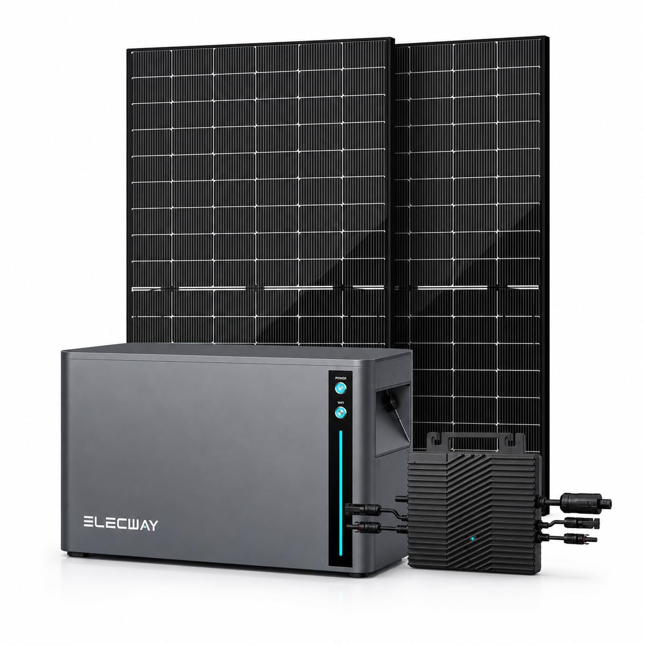 SAKETE Balkonkraftwerk 1000W mit Speicher, Solaranlage Komplettset mit 2 x 500W Full Black Solarmodulen, Elecway 800W Wechselrichter und 2,01kWh Akku