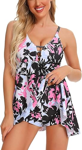 Miniatura 5 de Vestido de baño de dos piezas para mujer con pantalones cortos de moda, estampado fluido, trajes de baño acolchados