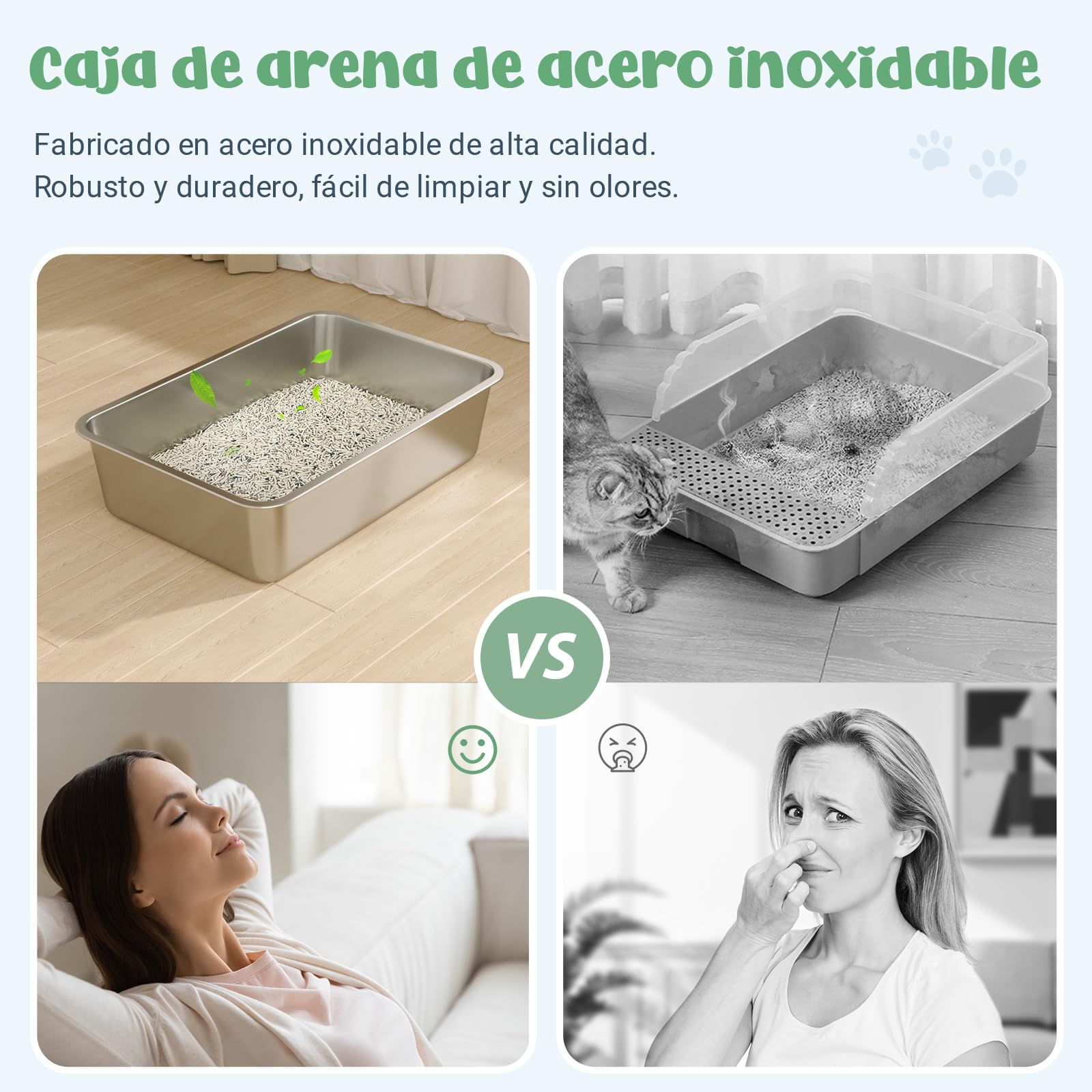 WENBOKMIN Bandeja Sanitaria de Acero Inoxidable para Gatos,50 x 35 x 15 cm | La bandeja sanitaria metálica para gatos tiene una superficie lisa y antiadherente, es fácil de limpiar y de uso duradero.