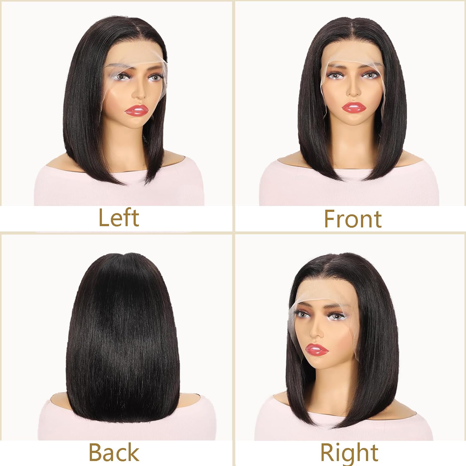 Straight Short Bob Wig Human Hair Natural Black Bob Wig for Women Straight Wigs Human Hair 13X4 HD Lace Front Wigs Human Hair Pre Plucked 180% Density Natural Color 180% Density 14 Inch - Image 3