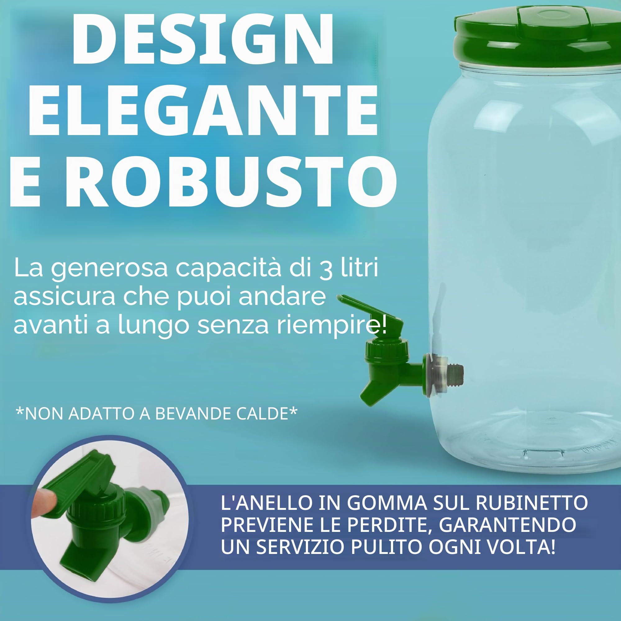 HEFTMAN - Dispenser per bevande in plastica con rubinetto - Confezione da 2, 3L, dispenser per acqua fredda con rubinetto, maniglia, coperchio a vite, frigorifero per cocktail, bevande infusi e