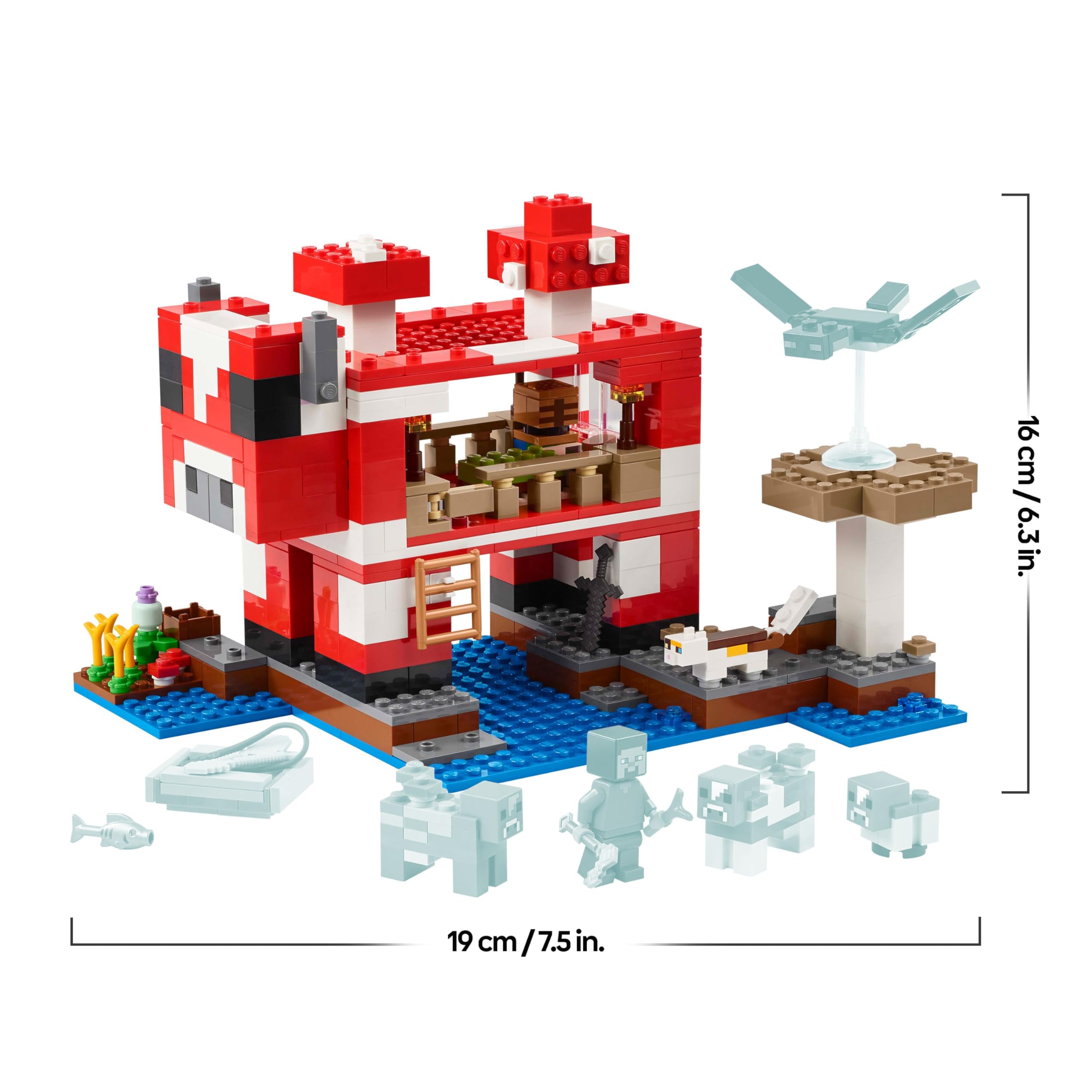 LEGO Minecraft La Casa-Champiñaca de Juguete - Kit de Construcción con Figura de Steve, Criaturas, Mesa de Trabajo y Granja de Juguete - Regalo Gamer para Niños y Niñas de 8+ Años 21270