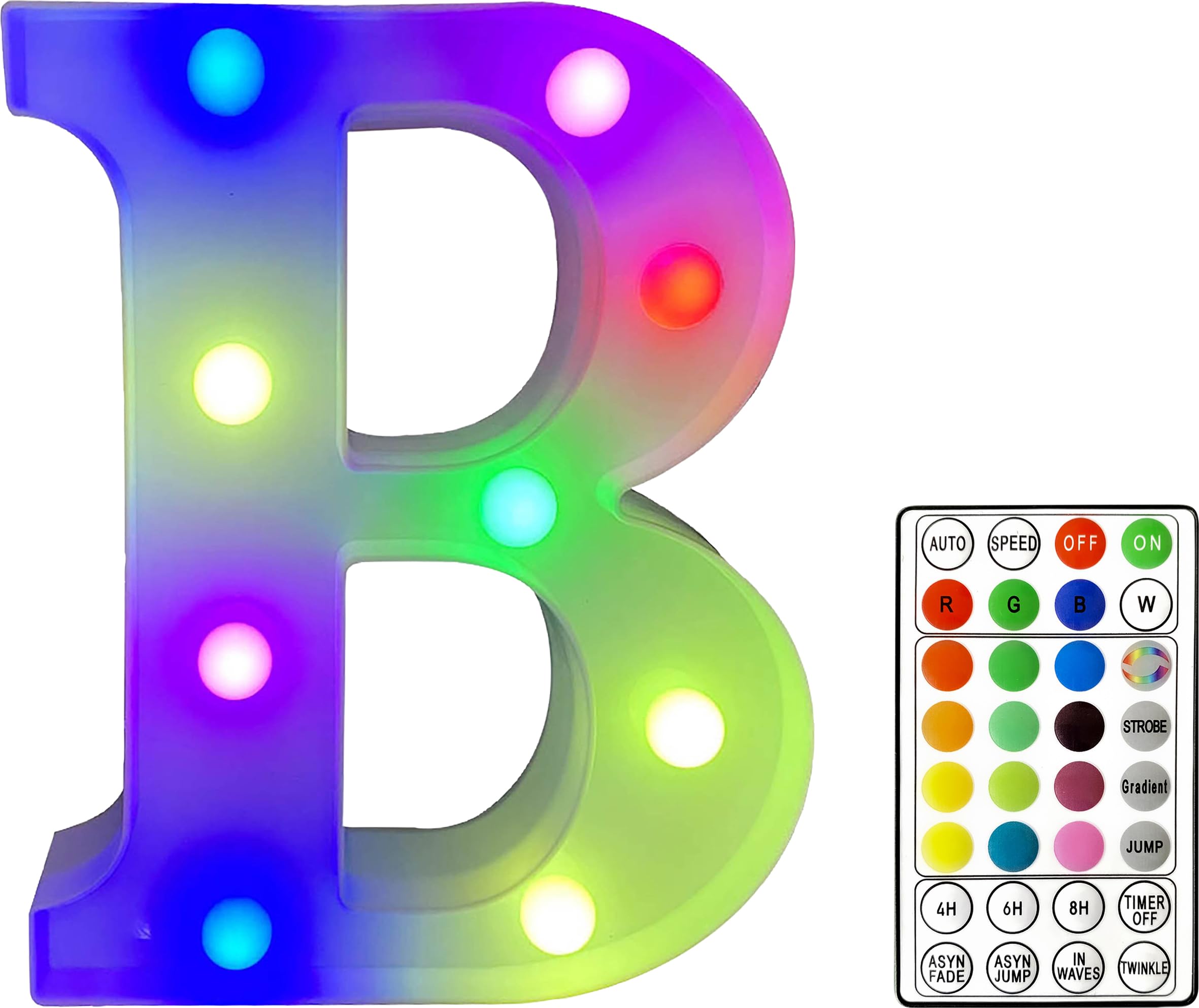 St Helens Home and Garden RGB Colourful Light Up Letter Sign with Remote Control Battery Operated for Parties, Weddings, Celebrations, Bedrooms, Battery Operated. Letter B