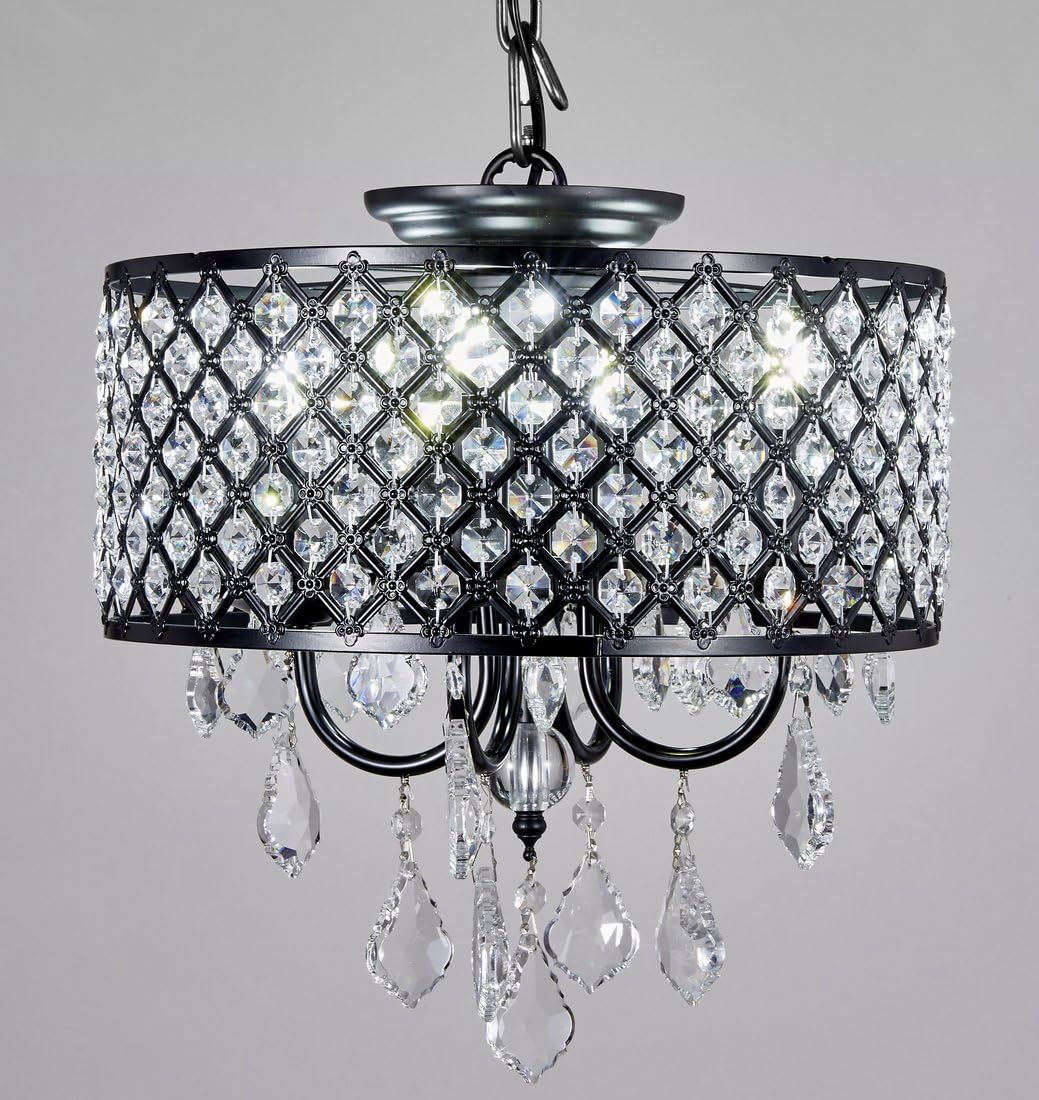 Hottest Sales New Galaxy 4-Light Antique Black Round Metal Shade Crystal Chandelier Pendant Hanging Ceiling Fixture