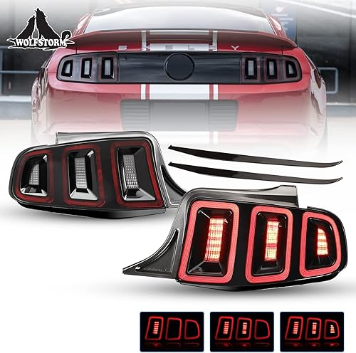 WOLFSTORM Luz trasera LED para Ford Mustang 2010 2011 2012 2013 2014 con diseño dinámico de luz de giro de funcionamiento, montaje de repuesto de