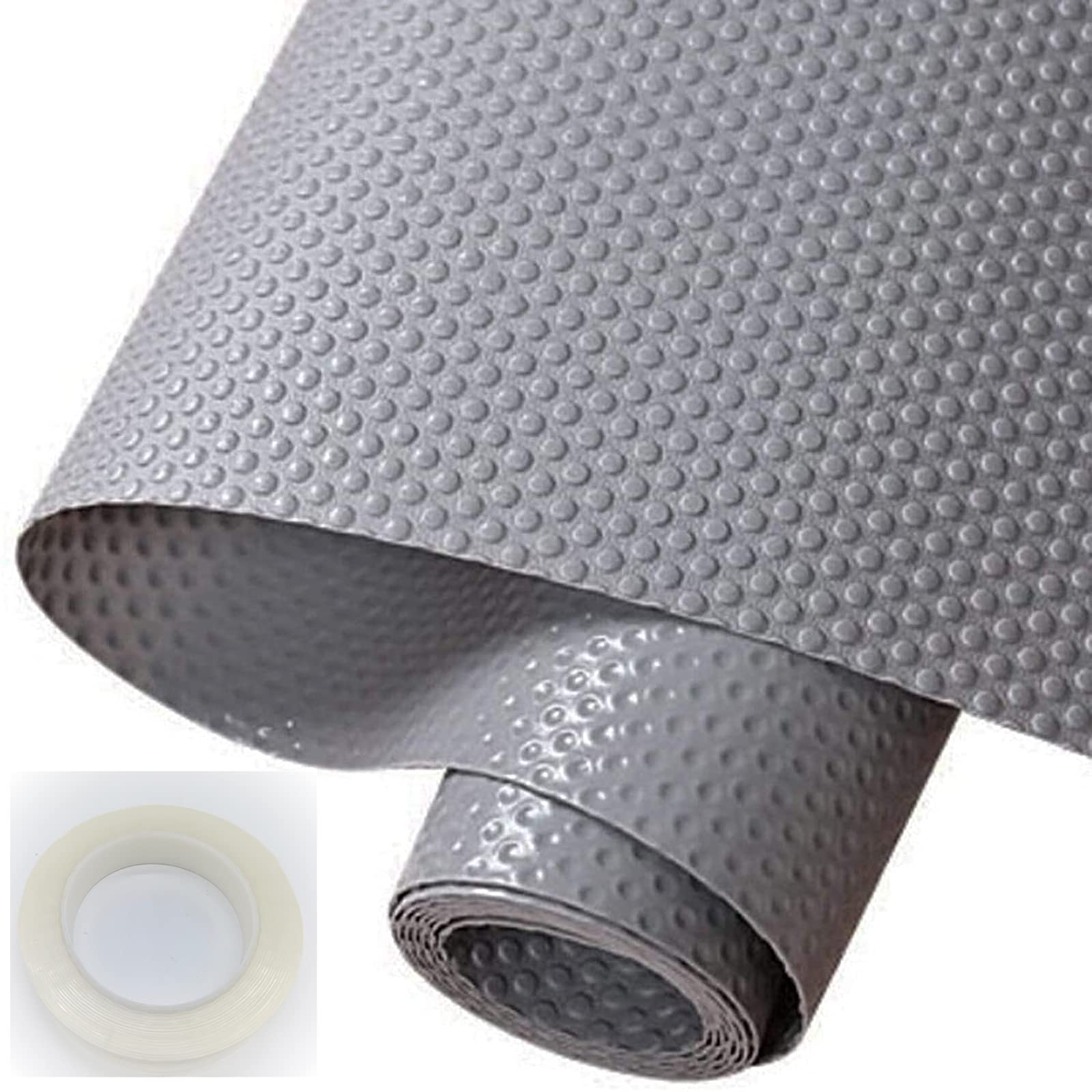 23.6x118.1 Inch EVA Non-Adhesive Shelf Liners - Gray/Dot & Hersvin 16.4ft Double-Sided Adhesive Tape - Clear (Bundle)