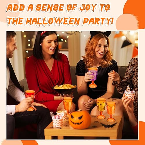 Miniatura 6 de Bokon Juego de 12 copas de Halloween, copas de calavera, decoración de mesa gótica para fiesta, copa de vino de plástico, suministros para fiesta de