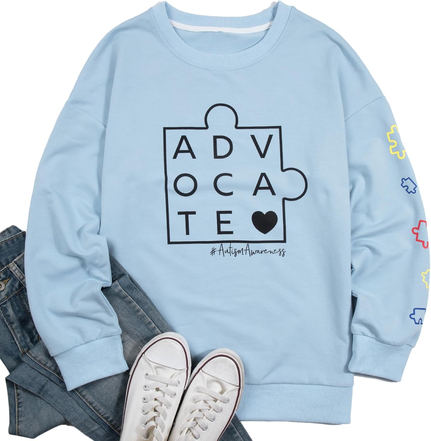 LOTUCY Autism Awareness Shirt Women Autistic Support Sweatshirts Special Education Teacher Tee Tops