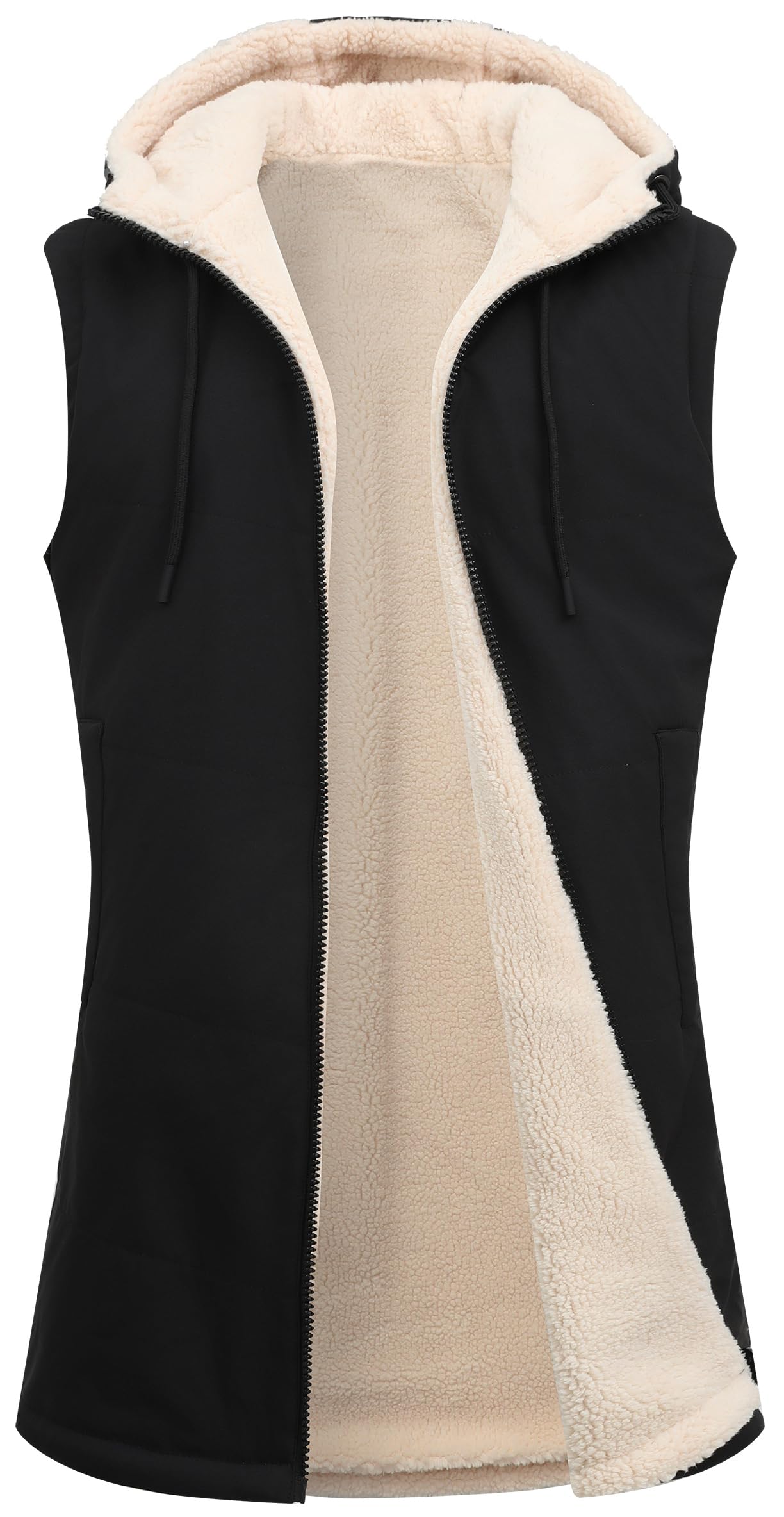 GIMECENWomens Winter Reversible Vest Warm Sleeveless Jacket Zip Up Hoodie Fleece Lined Waistcoat Long Winter Coat