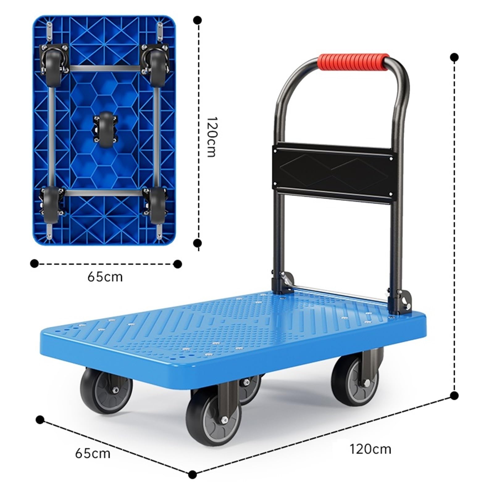 WANGHAI-666 Carretillas manuales Plegables de Plataforma Carro de Plataforma Engrosado, Carrito Plegable Multiusos con Ruedas silenciosas Goma 5 Pulgadas(Blue)