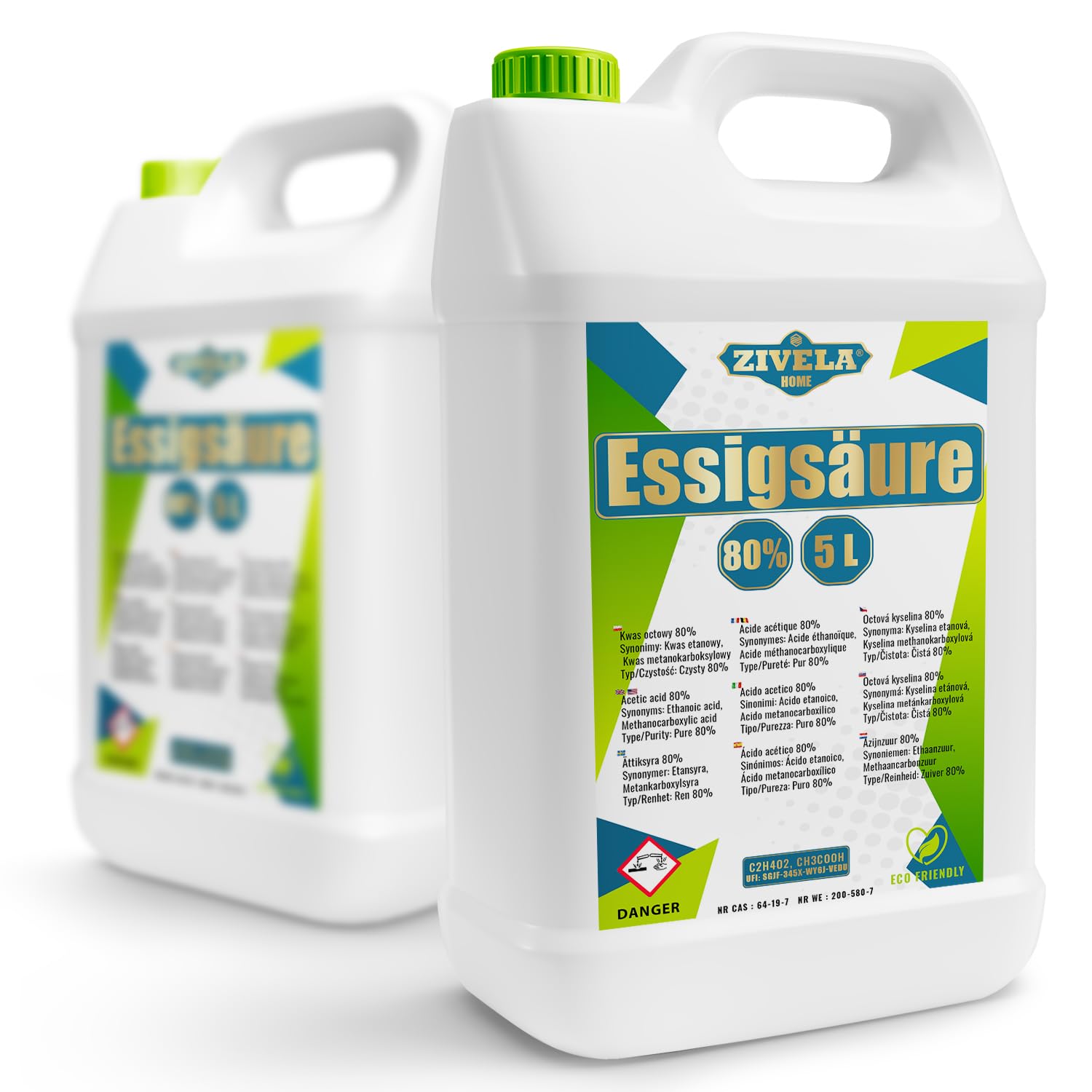 10L Essigsäure 80% Premium Qualität | 2x5L Essigessenz 80 prozent Lebensmittelqualität 10 kg | Hochreiner Essig für Vielseitige Anwendungen | Perfekt für Hausgebrauch Industrie Gartenbau Reinigung