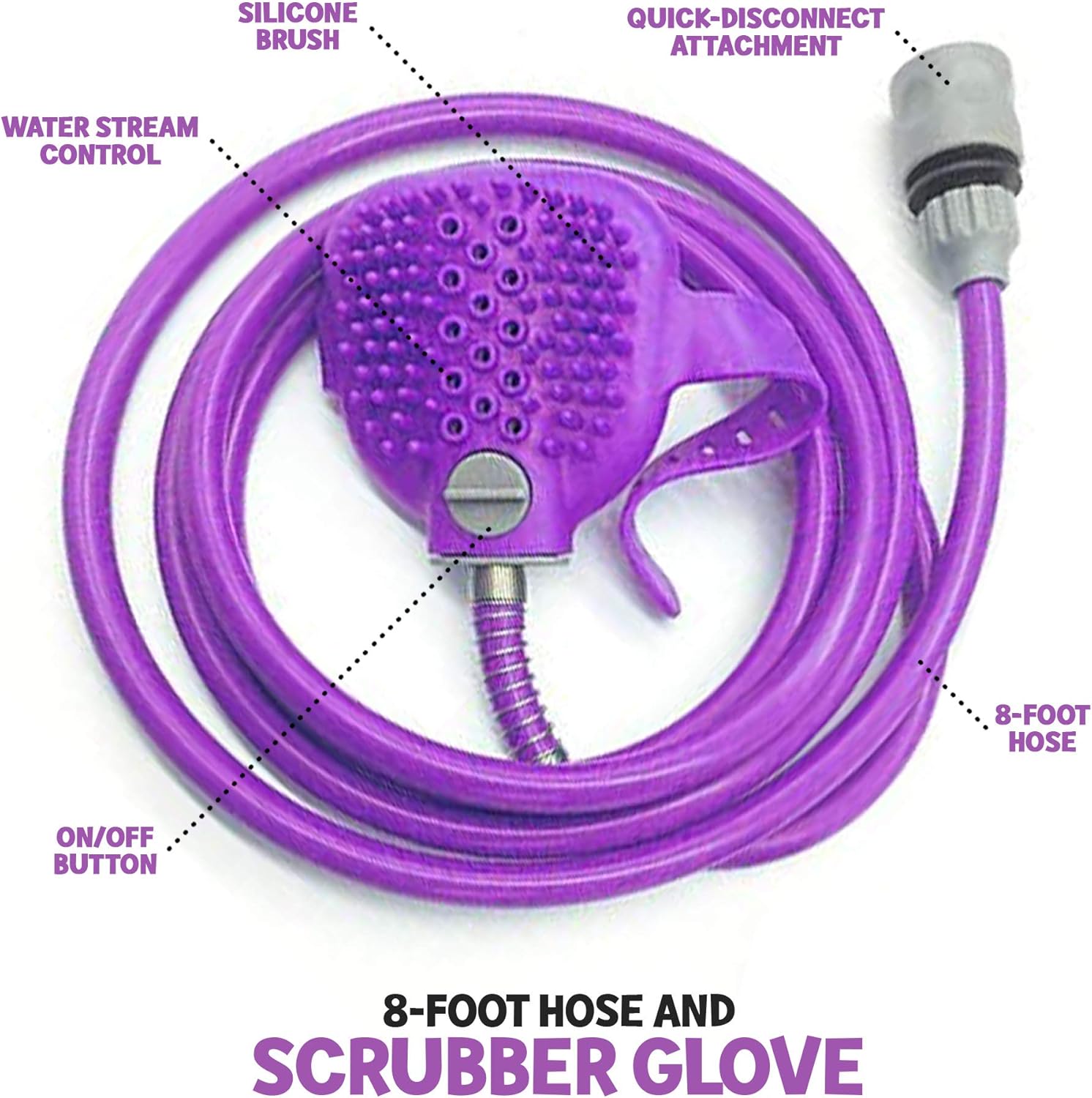 Poodlie Shower Attachment to Wash Your Dog - with Hose and Scrubber Glove - Indoor and Outdoor Adapters - Shower Sprayer for Pet and Horse Grooming