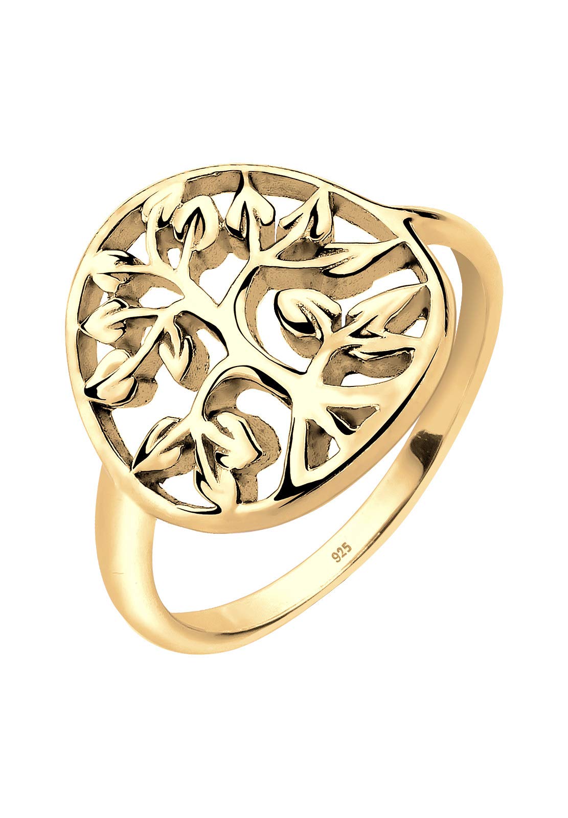 Elli Women's 925 Sterling Silver Xilion Gold Plated Xilion Cut Tree of Life Ring, Size M