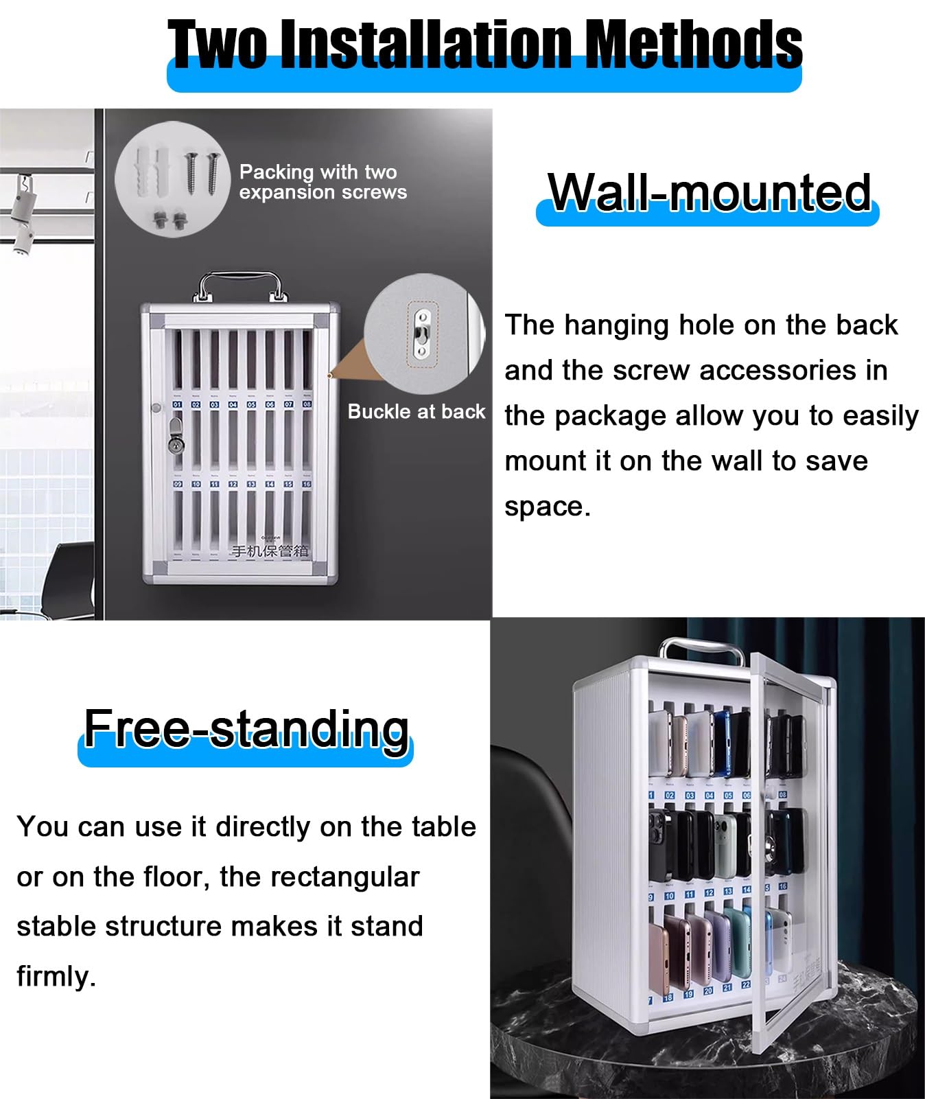 CMYUN Handy-Schließfach Sicheres und Praktisches Smartphone-Schließfach aus Metall, 24 36 48 60 72 Steckplätze, Codeschloss, Handy-Organizer-Box, für Büro, Besprechungsraum, Labor(48 Slots)
