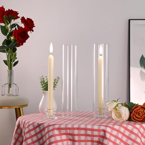Miniatura 7 de Juego de 6 portavelas moderno con cubierta de chimenea, portavelas cónico de cristal para velas cónicas de huracán de 12 pulgadas, soporte grande de
