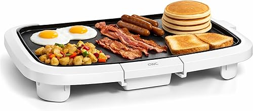 COOK WITH COLOR Plancha eléctrica de 1200 W, superficie antiadherente para panqueques, hamburguesas, huevos y más, control de temperatura extraíble,