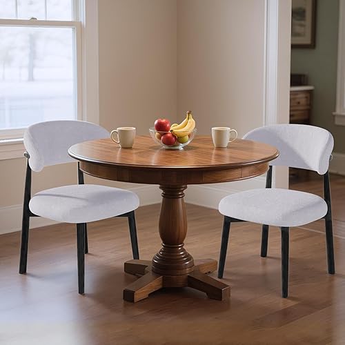 Vista 16 de Juego de 4 sillas de comedor estilo granja, sillas de cocina tapizadas de tela moderna de mediados de siglo, sillas de comedor de madera con Light