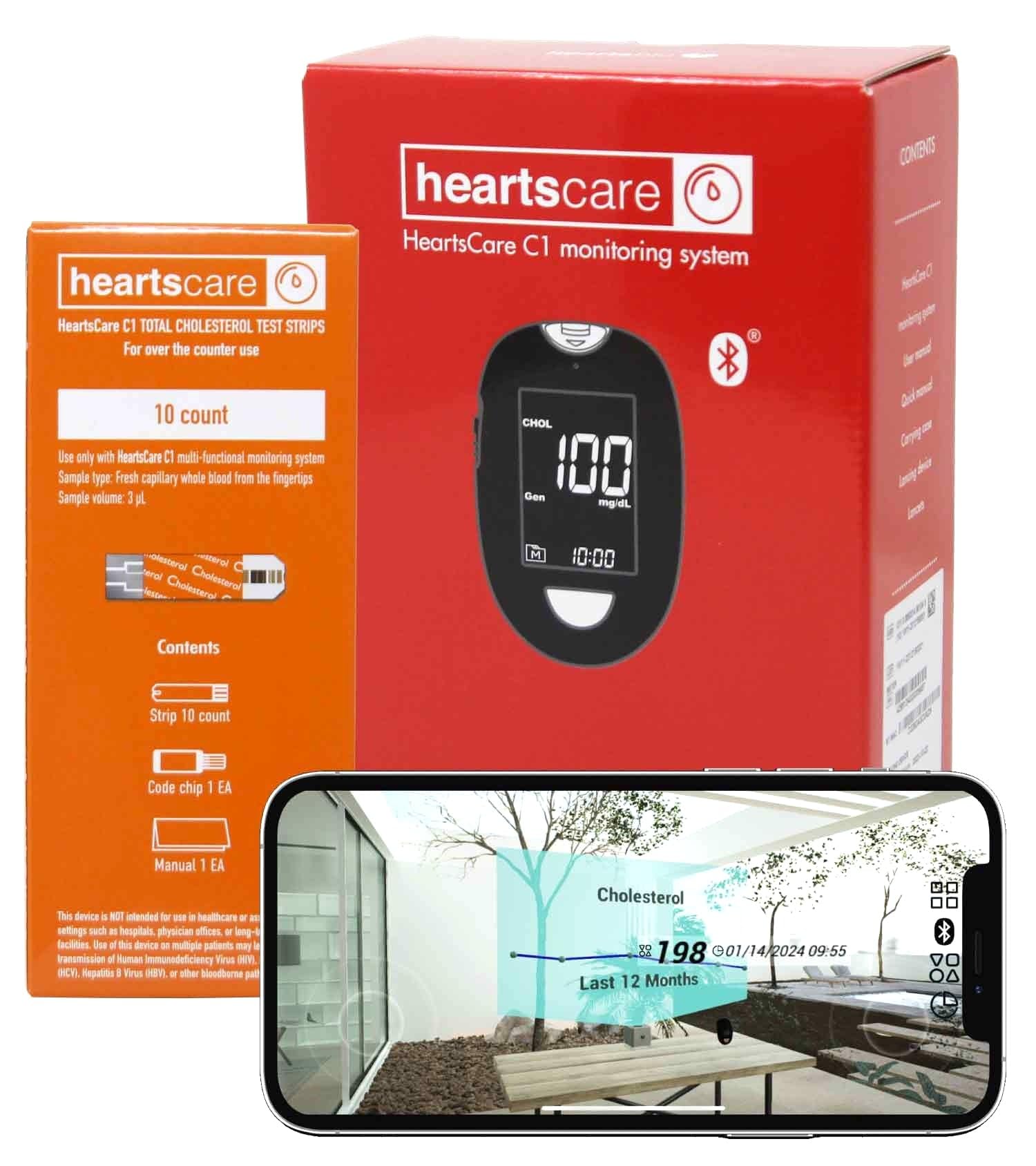 HeartsCare Total Cholesterol Testing kit - 10 Strips and 1 Meter