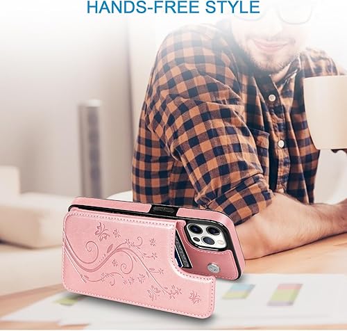 Miniatura 5 de Compatible con iPhone 15 Pro Max Flip Case, Funda tipo cartera de piel sintética con diseño de mariposa en relieve, con ranuras para tarjetas, doble