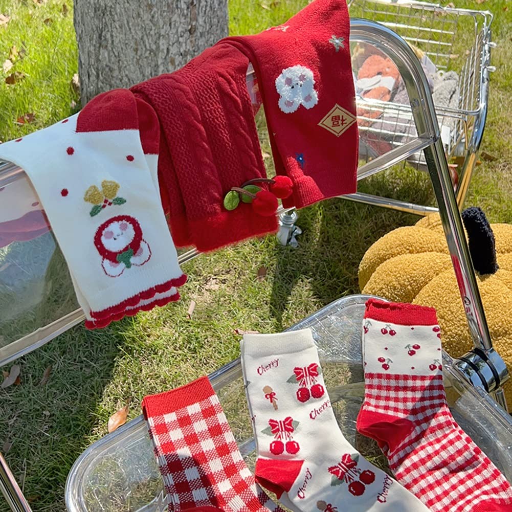 Calzini 6 Paia di Calzini Rossi di buona Fortuna for Il Capodanno Cinese, Calzini zodiacali Femminili in Cotone Comodi e Traspiranti, con Confezione Regalo