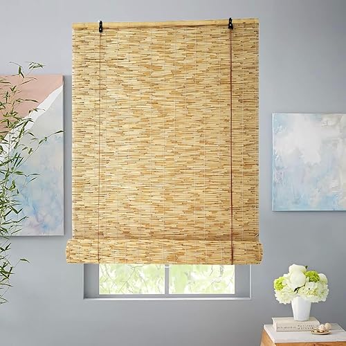 Persianas de bambú sin cordones para ventana, para patio, interiorexterior, cortinas enrollables de junco, cortinas enrollables de bambú natural,