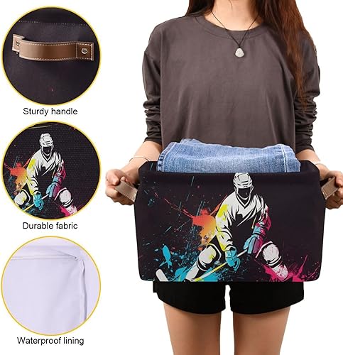 Miniatura 8 de Cesta de almacenamiento colorida para jugador de hockey de lona duradera, plegable, caja organizadora de juguetes con asas para estantes, armario,