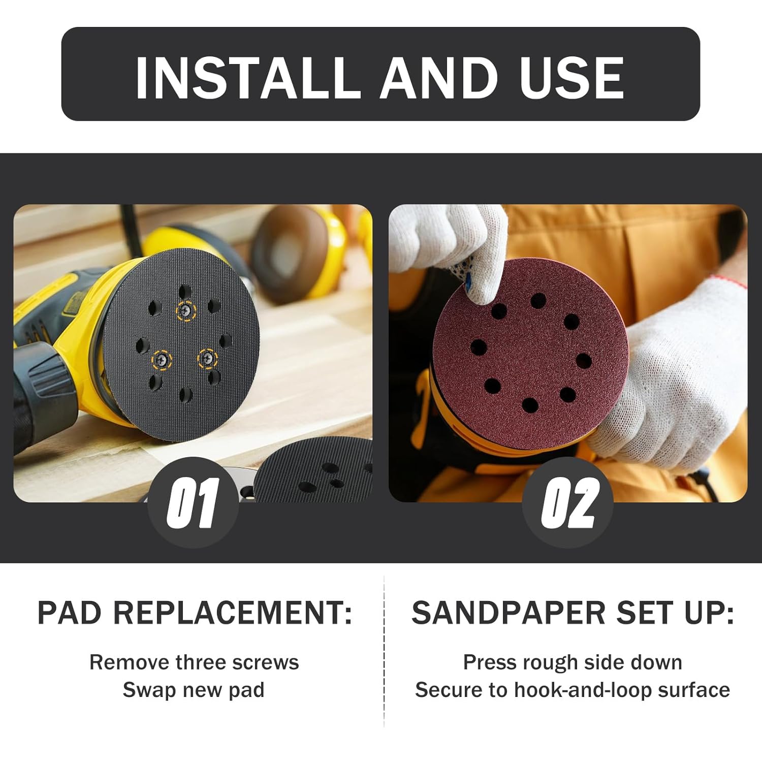 2pcs 5 inch 8 Hole Replacement Sander Pad, 5 Inch Sander Hook and Loop Replacement Pad, Compatible with DW423, D26451 D26453 D26456 and for BO5010 BO5030/K BO5031/K BO5041 (2pcs 5“ 8 Hole Sander pad)