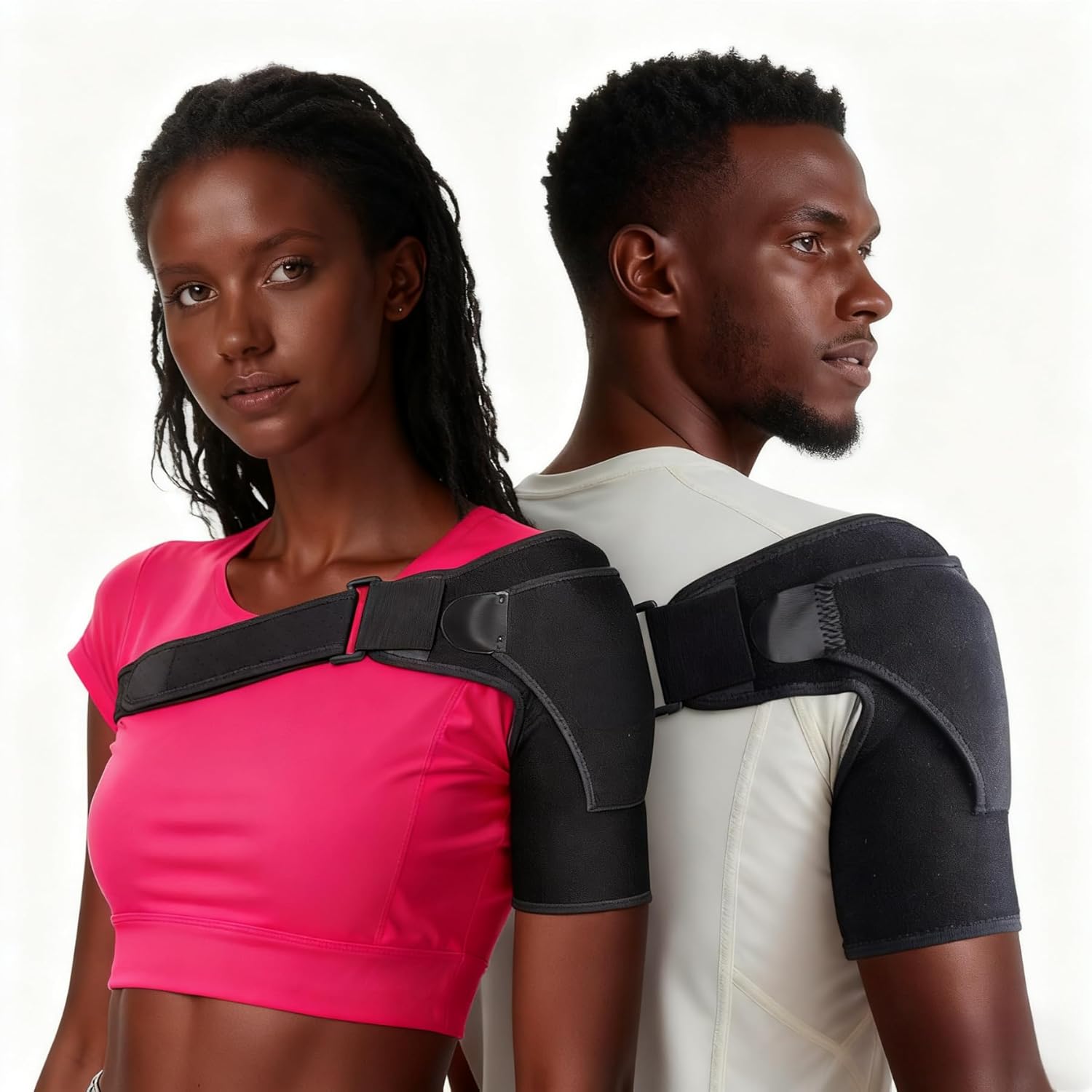 Regular Shoulder Brace for Women Men - Adjustable Support Dual Compression Elastic Straps Rotator Cuff Relief AC Joint