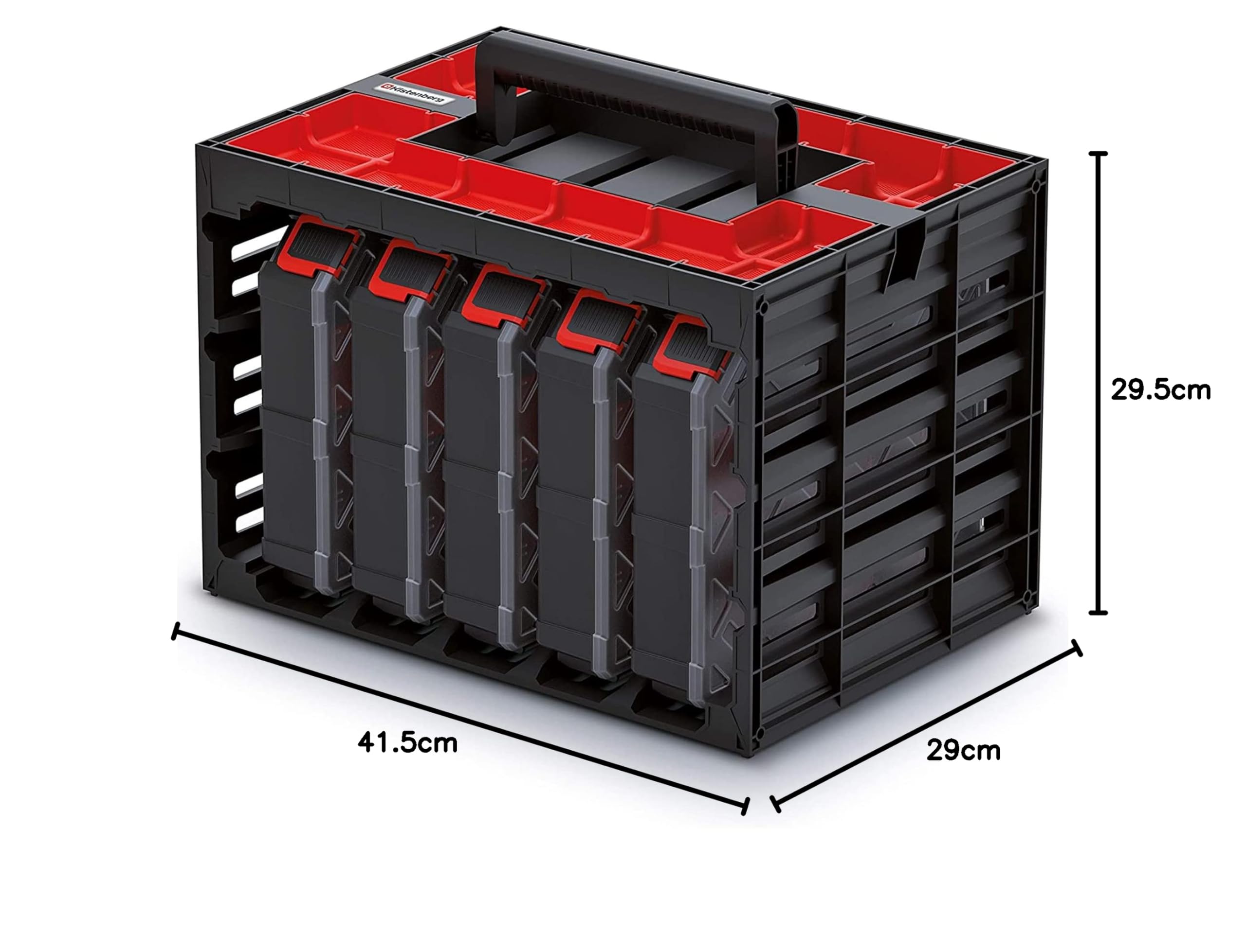 Kistenberg Werkzeugkoffer KTC30256S inklusive 5x Organizer mit Trennstege | Komfortabler Griff | wandmontierbar | stapelbar | Kunststoff | 41,5 x 29 x 29,5 cm