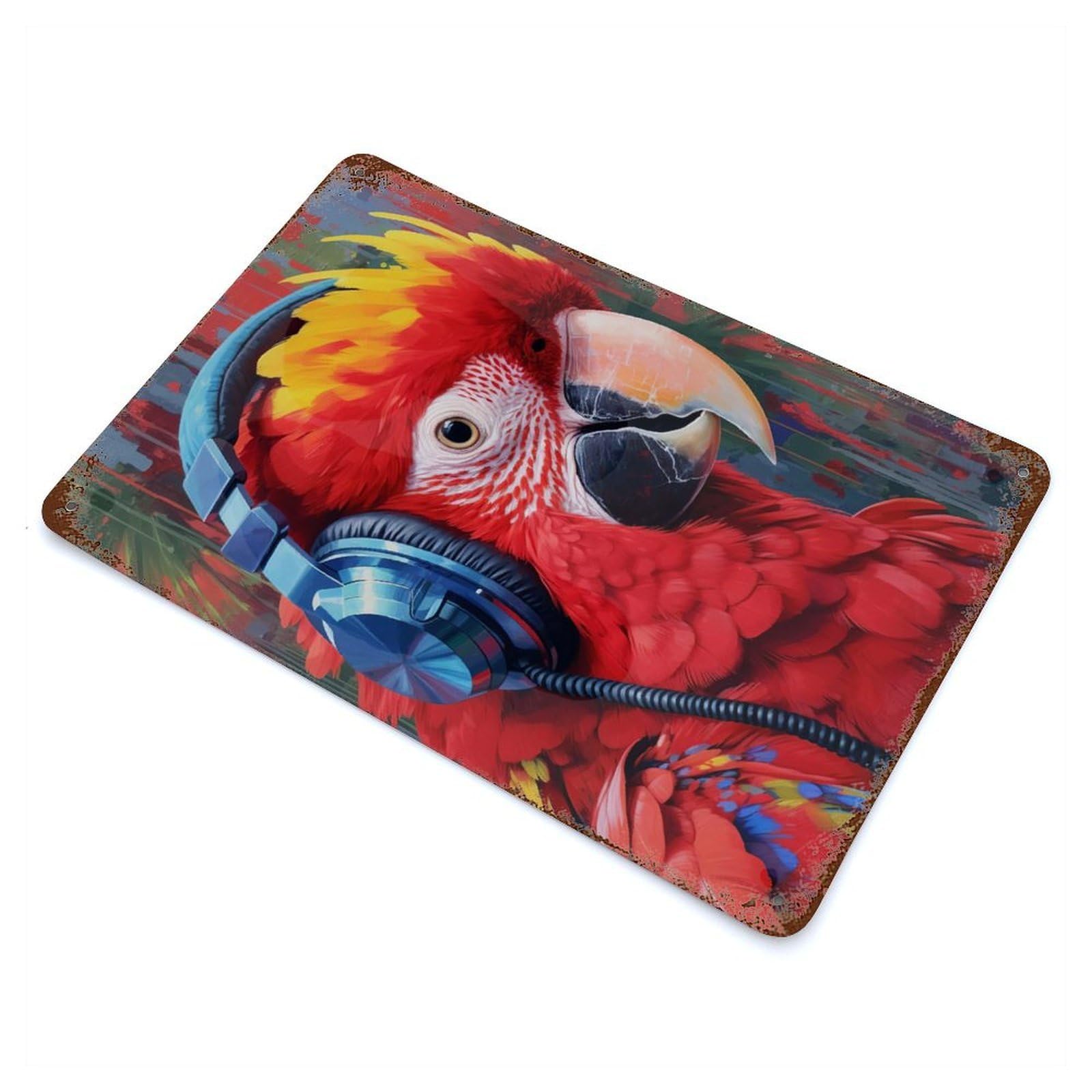 Rust Effect Scarlet Macaw Rusty Metal Tin Sign 11.8"x7.9", Rustic Home Decor for Living Room, Hallway And Home Decor