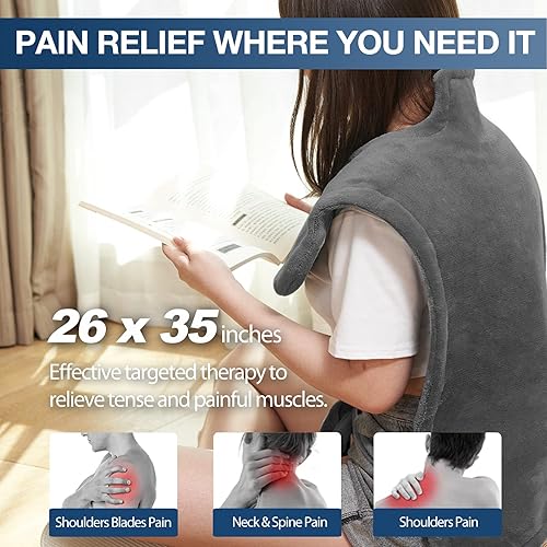 Miniatura 3 de DAILYIFE Almohadilla térmica con masajeador para cuello y hombros, almohadillas térmicas eléctricas portátiles para aliviar el dolor de espalda, 6