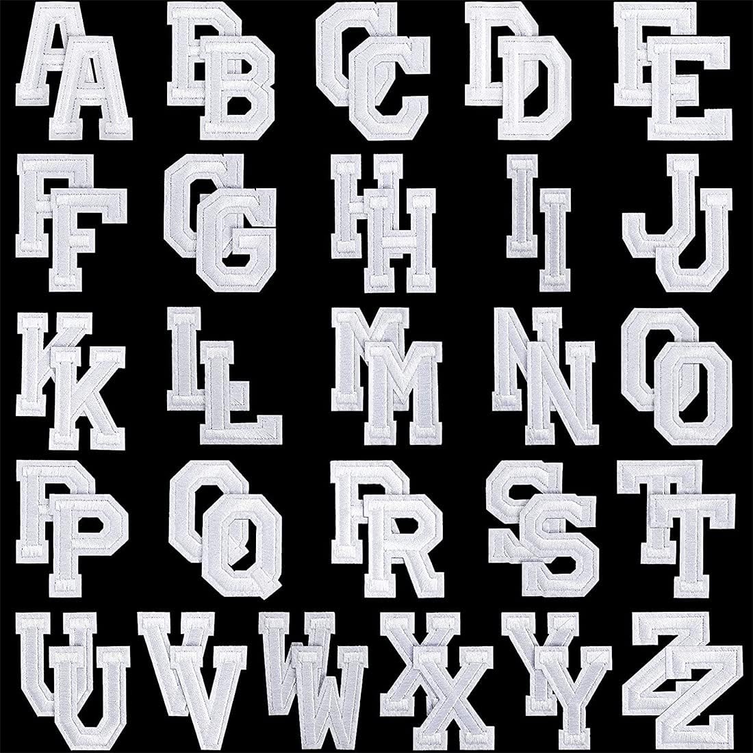 Khazna Alphabet Applique Patches, 52 Pieces Iron on Letter Patches Patch A-Z Letter Repair Patches, for Hats, Shirts, Shoes, Jeans, Bags (White)