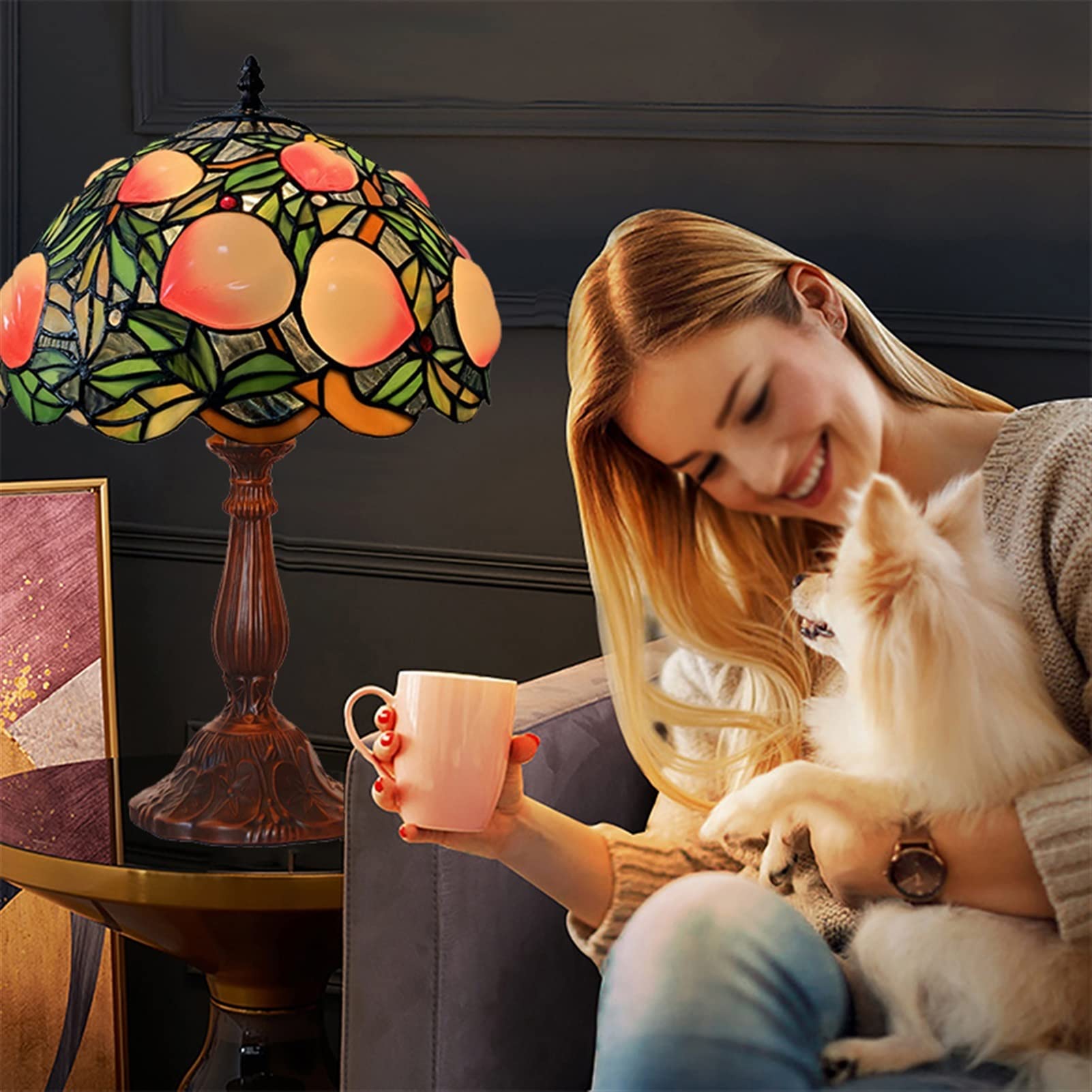 8ティファニースタイルテーブルランプ電気スタンドガラスランプ オウム