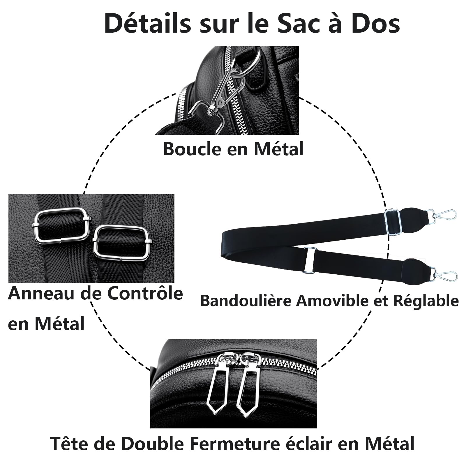 Petit Sac a Dos Femme, 3 en 1 Cuir PU Sacs à Main Portés Dos Femme Imperméable Sacs à Portés Dos Plusieurs Poches Mini Sac a Dos Elegant Leger Sacs À Bandoulière