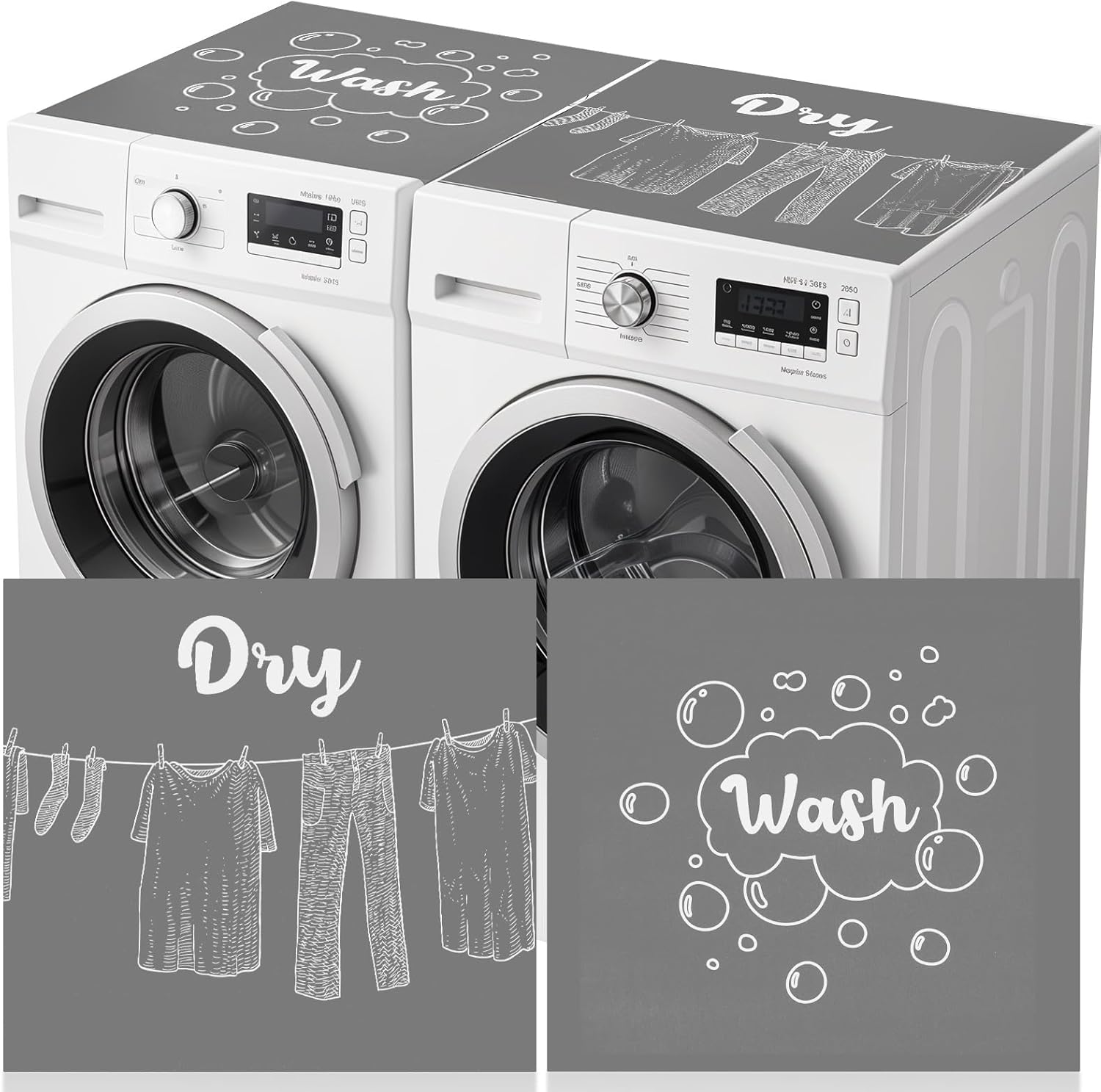 2 Pcs Washer and Dryer Covers Top Protector Mat Topper Non Slip Washing Machine Cover Dust Proof Quick Drying Dryer Top Protector Mat for Laundry Room Kitchen (26.5 x 26.5 Inch,Bubble)