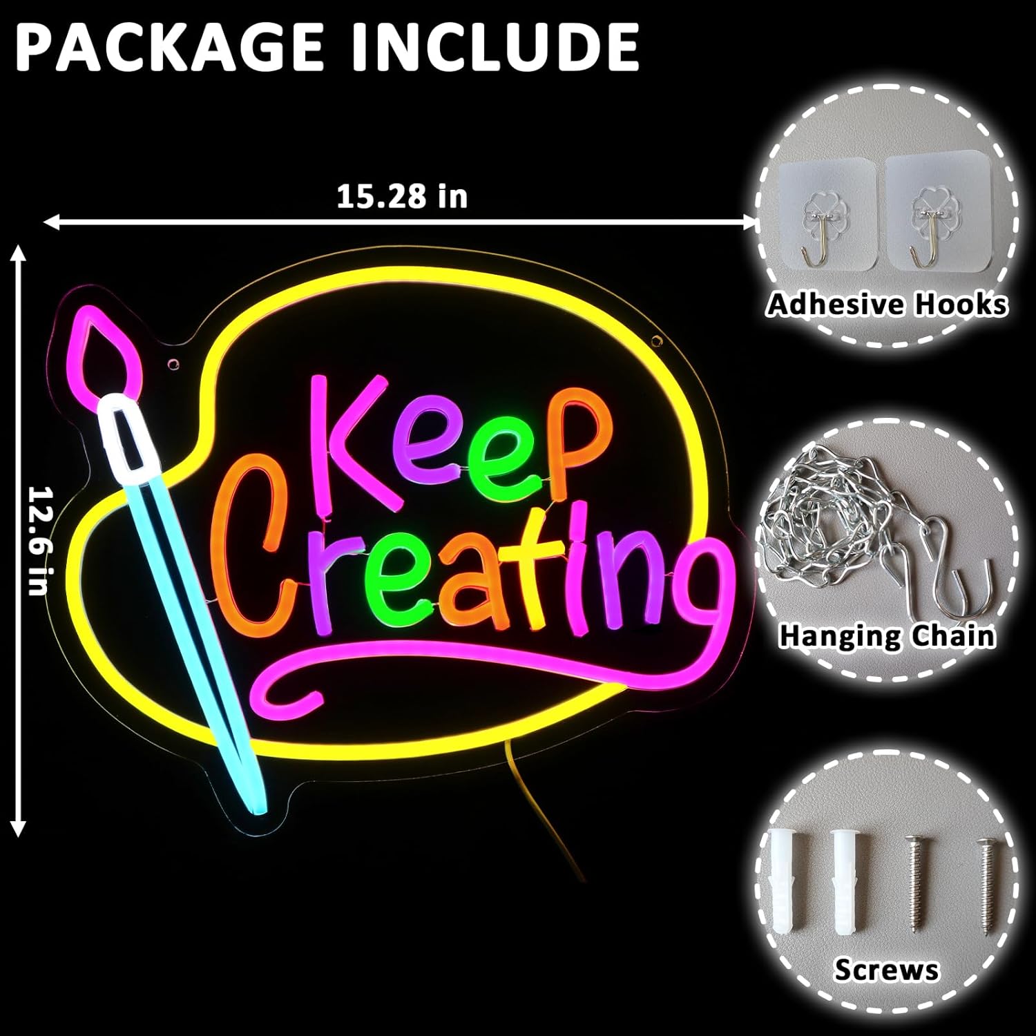 Keep Creating Neon Sign for Wall Decor Dimmable Paint Palette Led Sign for Studio Draw Neon Light for Drawing Room Art Classroom Paint Party Decorations Gift for Painter - Image 2