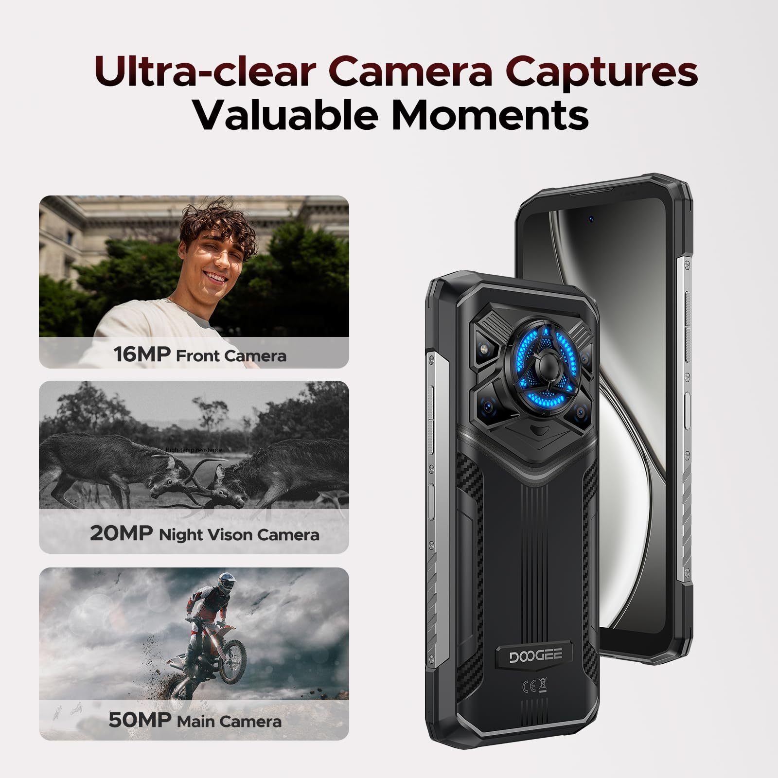 DOOGEE Blade 20 Play 5G Rugged Phone,Dimensity 7050 Octa Core,32GB+256GB,Android 15 10300mAh Rugged Smartphone with 125dB Speakers,6.6" HD + LED Light Effect,50MP+20MP+16MP,Face ID/NFC/WIFI6/OTG