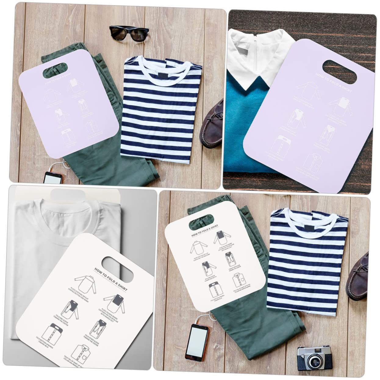 KOMBIUDA 4pcs Folding Board for Shirts and Garments Practical Laundry Aid Tools for and Organizing Clothes Space-Saving Design for Home and Travel Use